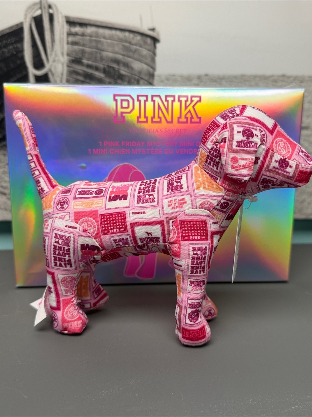 PINK Victoria's Secret Branded Plush Dog Toy - Pink Patterned Puppy